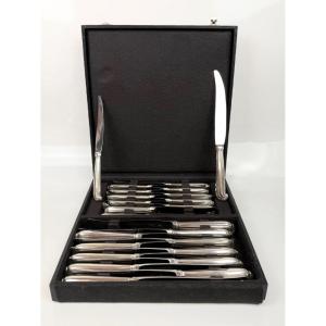 Set Of 24 18th-century-style Cross-handled Knives By Boin-taburet