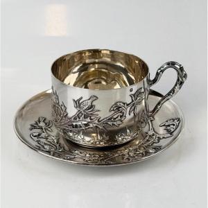 Art Nouveau Solid Silver Cup And Saucer
