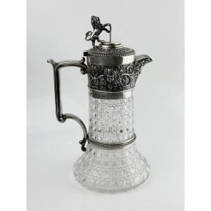 Carafe en cristal taillé et argent massif Mascarons