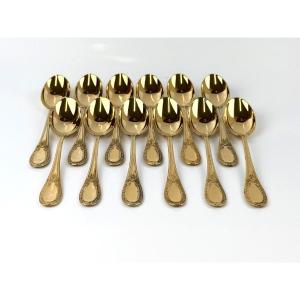 12 Vermeil Teaspoons By Hénin