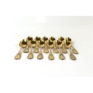 Set Of 12 Vermeil Mocha Spoons By Hénin
