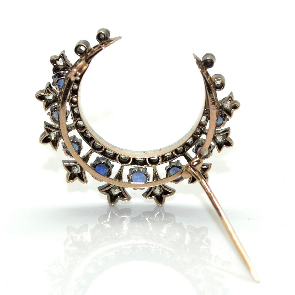 Diamond And Sapphire Crescent Moon Brooch-photo-3