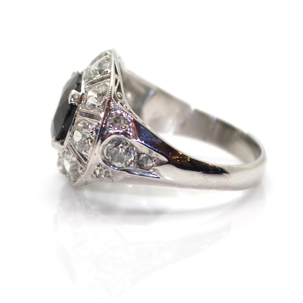 Art Deco Diamond And Sapphire Cluster Ring-photo-3