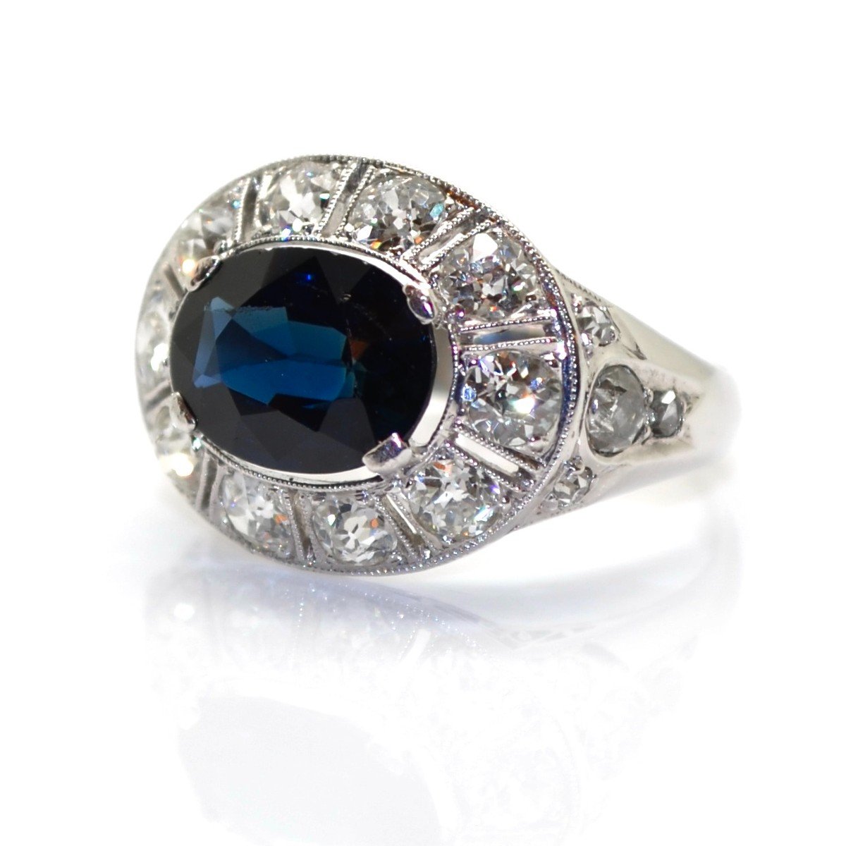 Art Deco Diamond And Sapphire Cluster Ring-photo-4