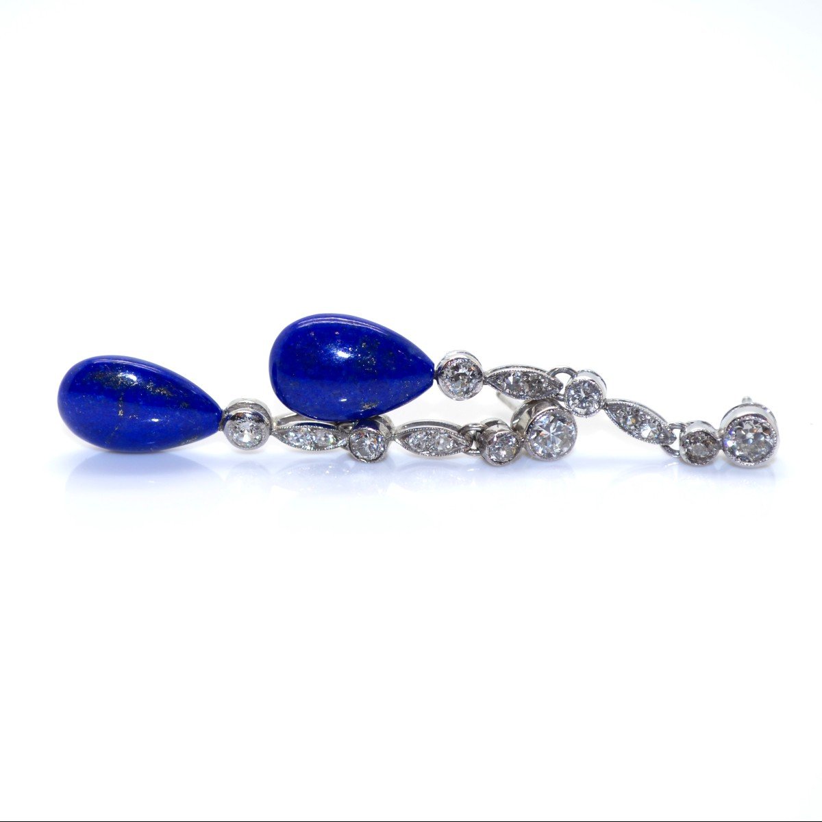 Boucles d'Oreilles Diamants Et Lapis-lazuli-photo-4