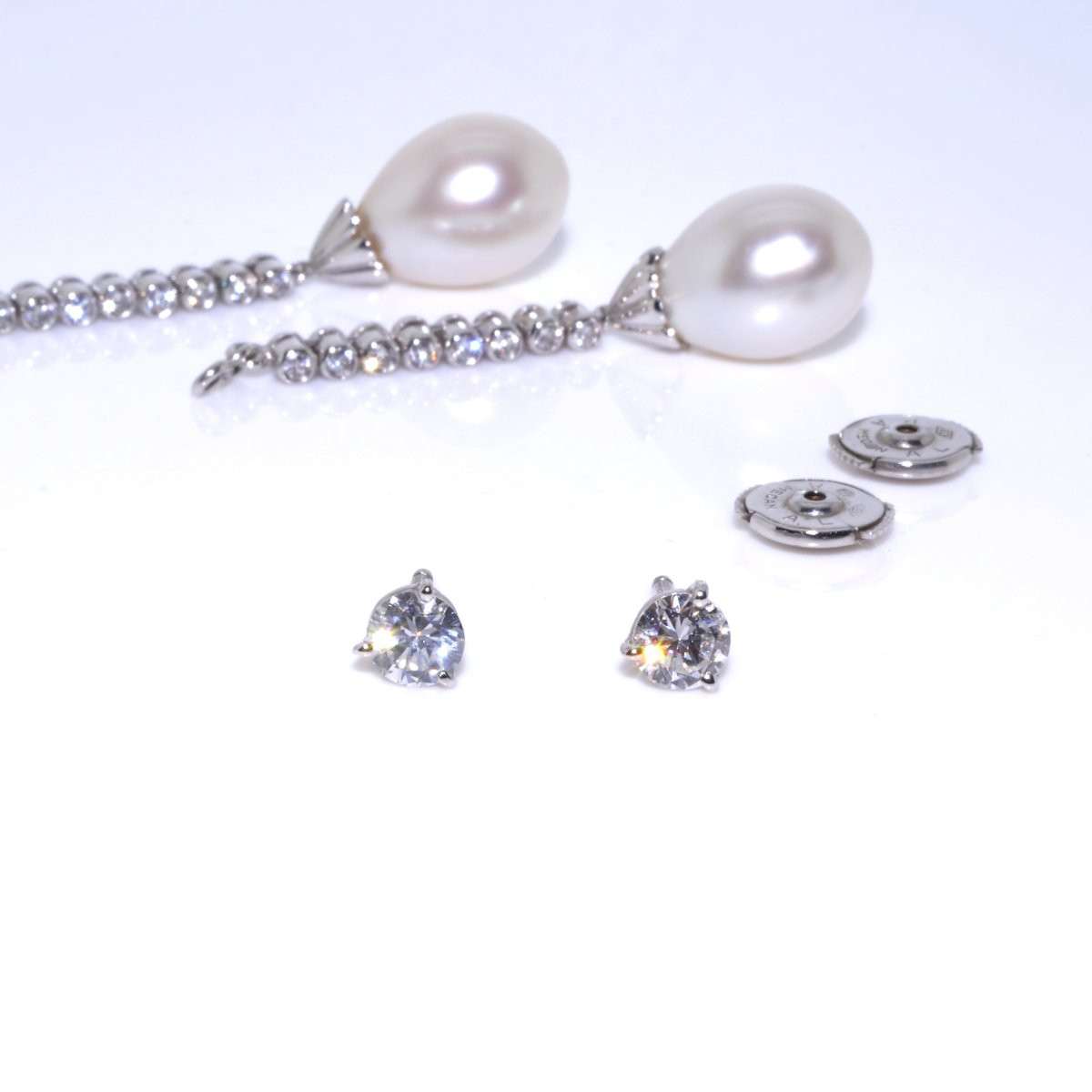 Diamond And Pearl Pendant Earrings-photo-3