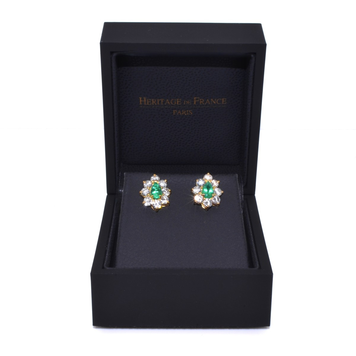 Boucles d'Oreilles Vintage Diamants Et émeraude