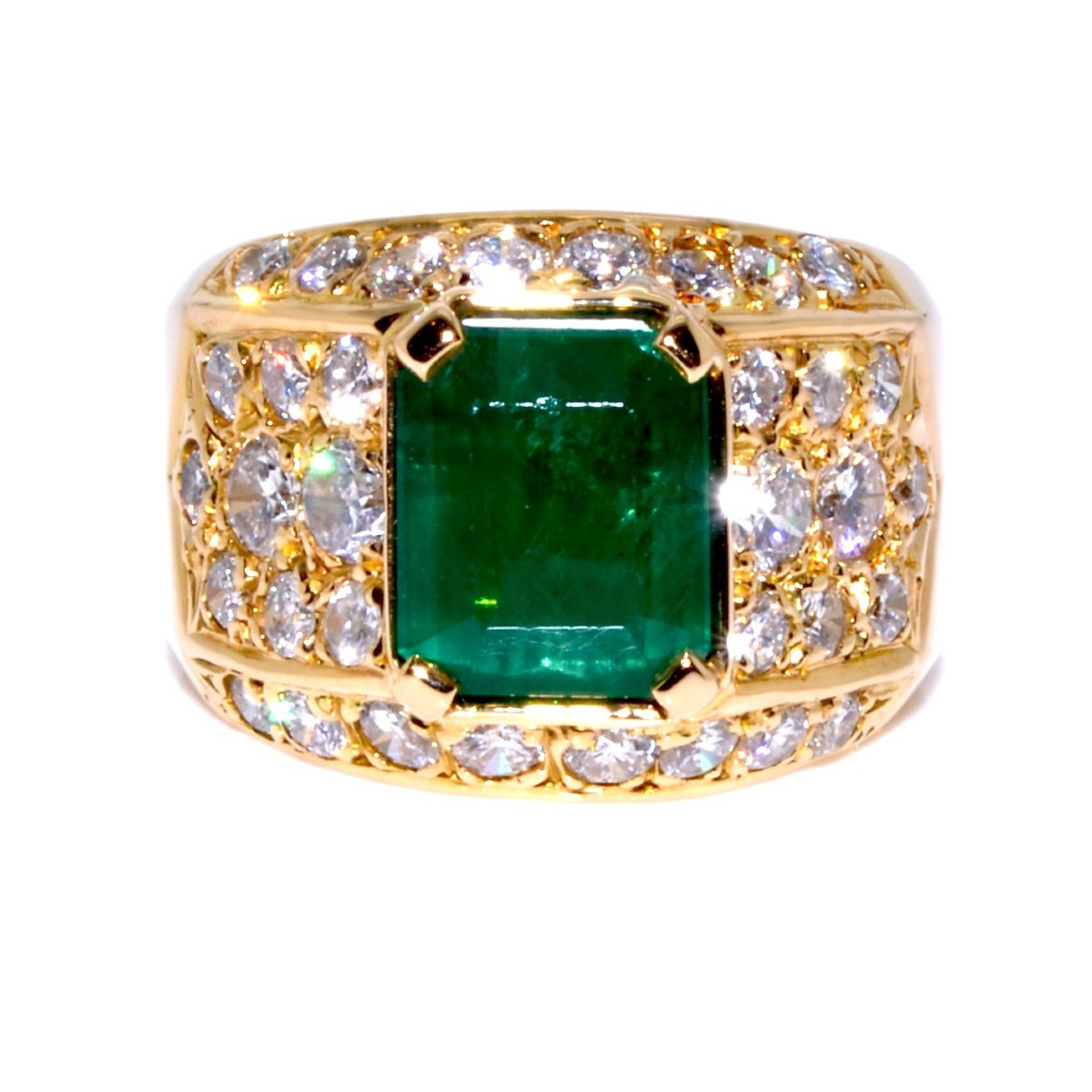 Bague jonc émeraude et diamants