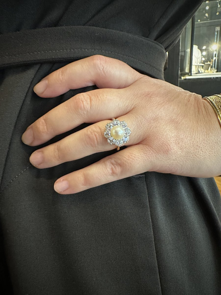 Pompadour Diamond And Natural Pearl Ring-photo-2