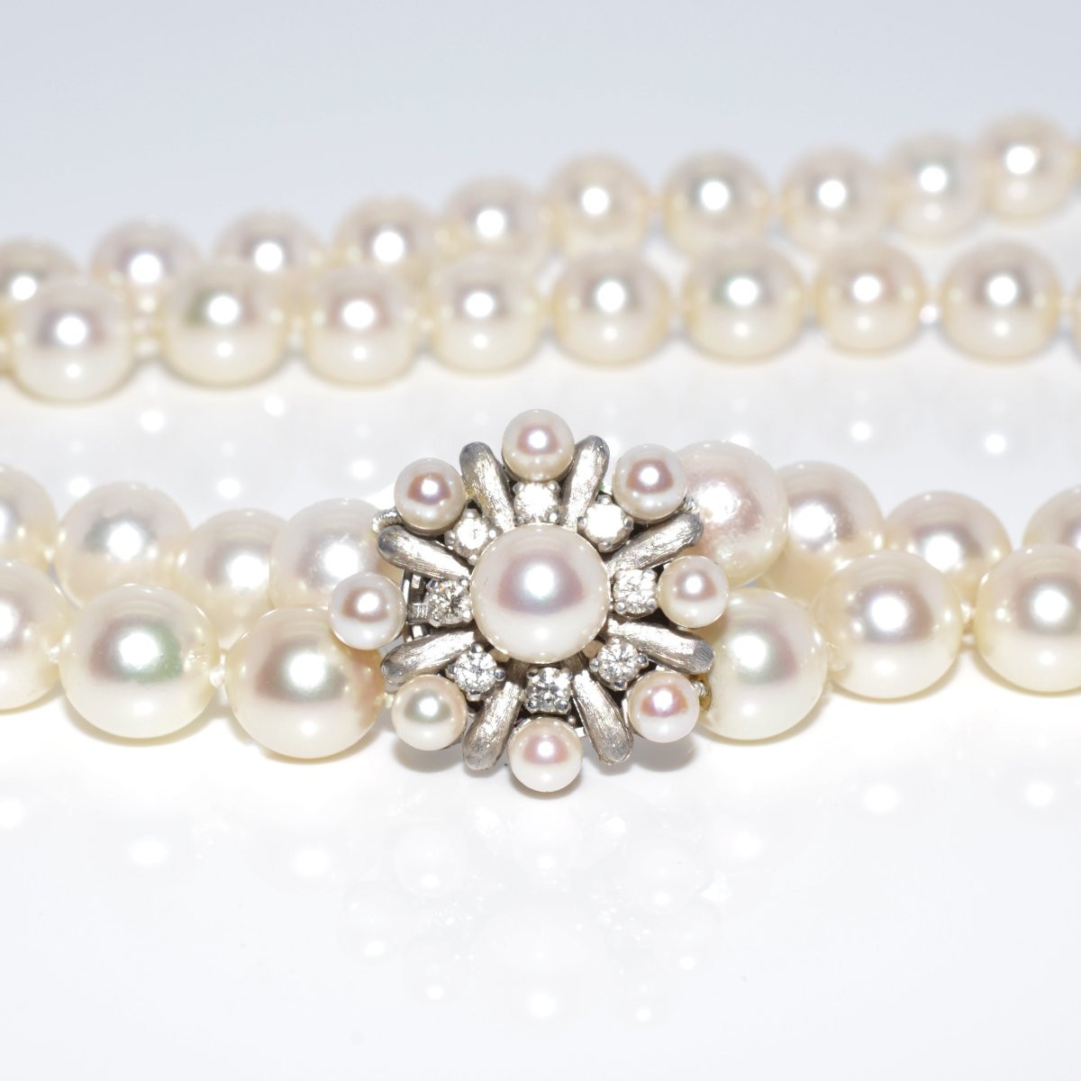 Collier vintage 2 rangs de perles et diamants-photo-2