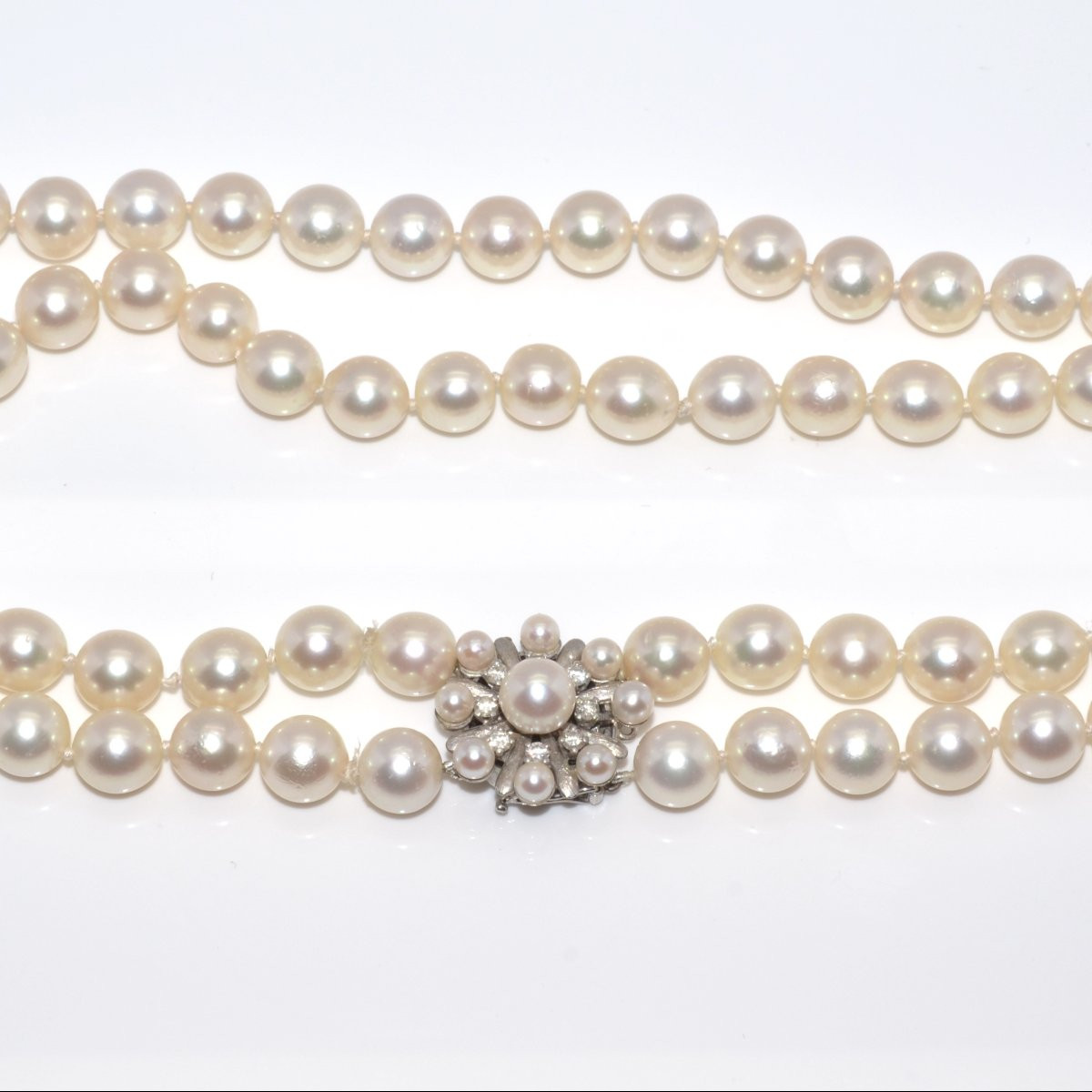 Collier vintage 2 rangs de perles et diamants-photo-3