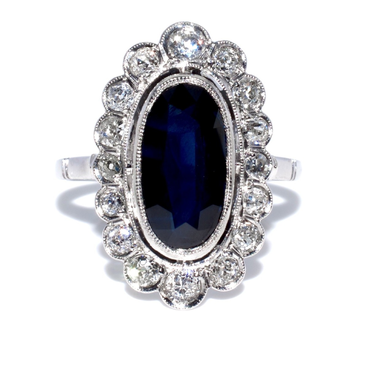 Art Deco Diamonds And Sapphire Cluster Ring