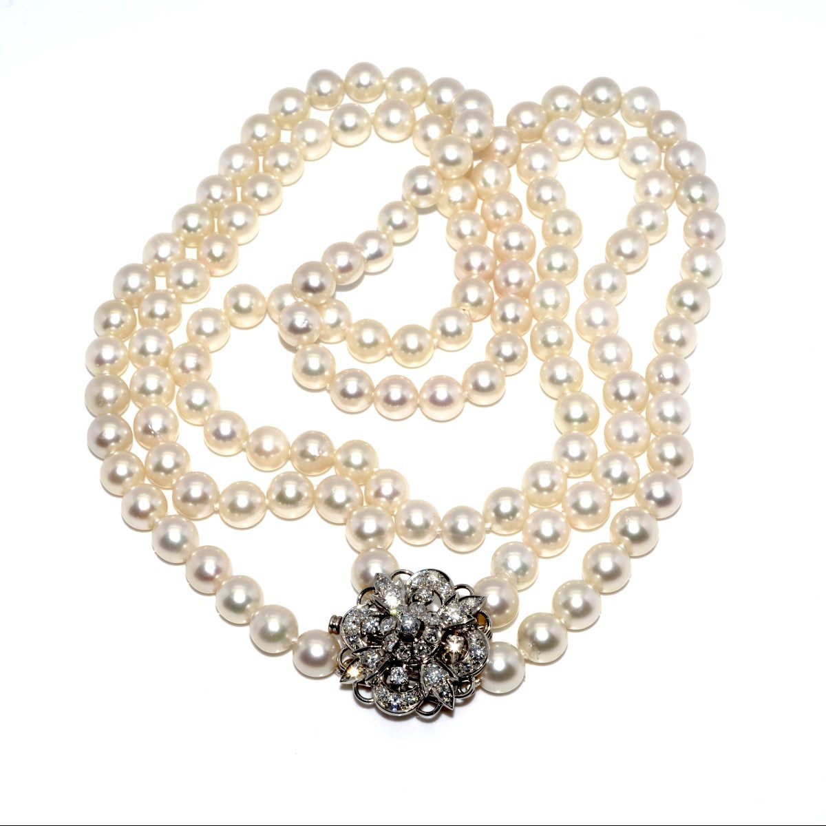 Double Strand Pearl And Diamond Necklace-photo-4