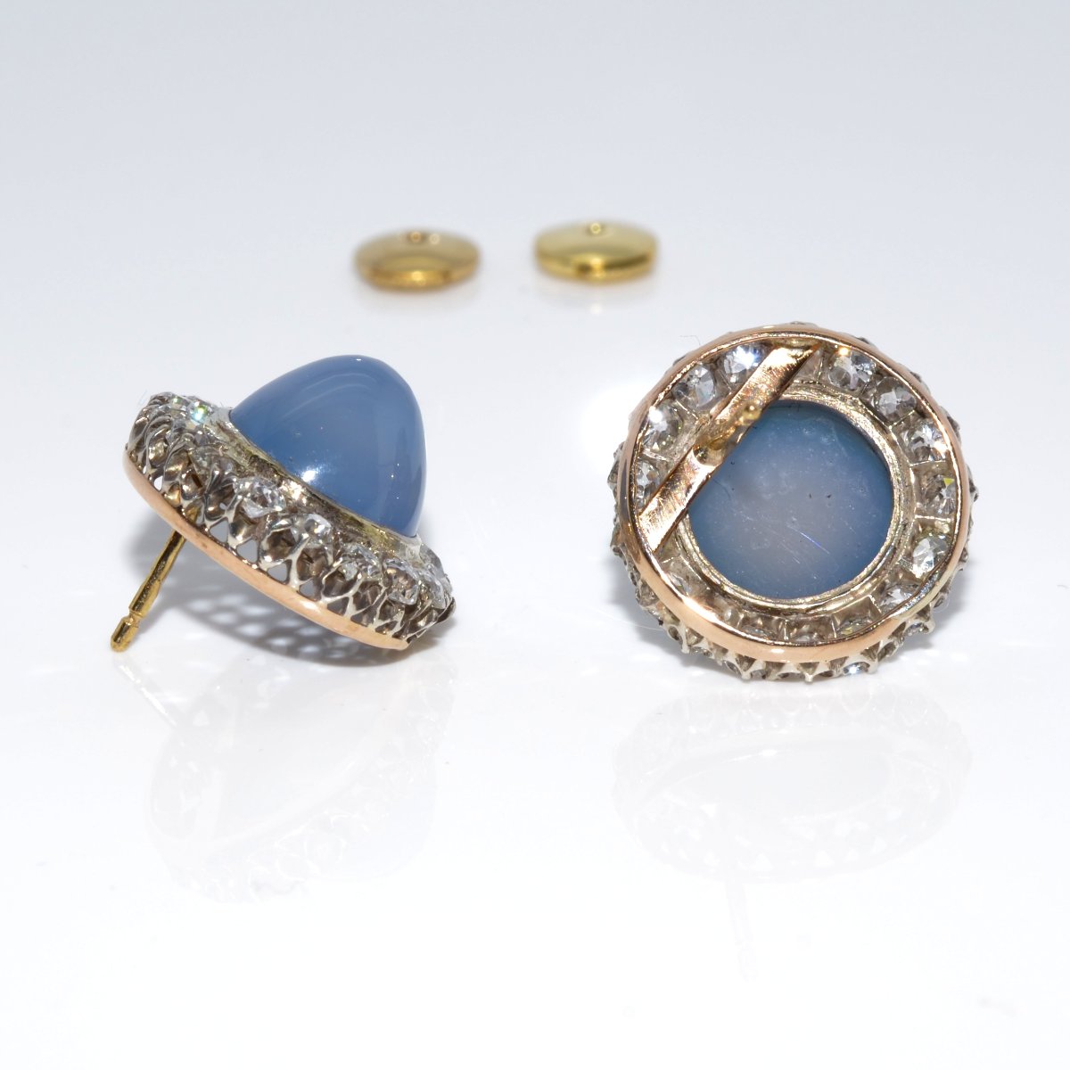 Boucles d'oreilles calcédoine et diamants-photo-2