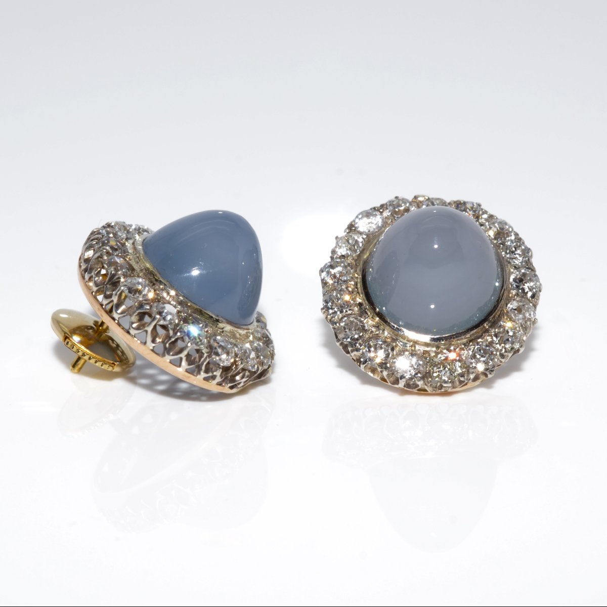 Boucles d'oreilles calcédoine et diamants-photo-3