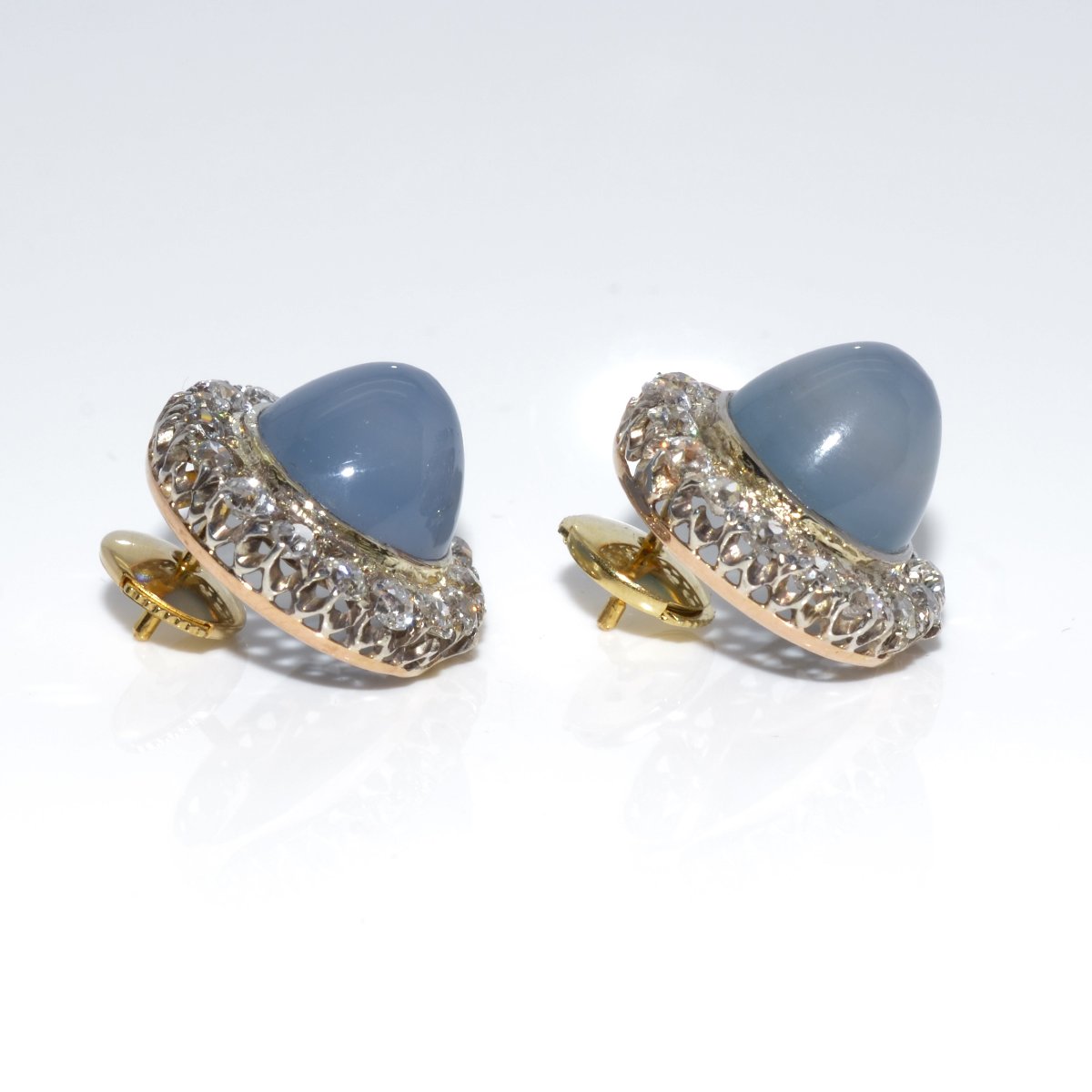 Boucles d'oreilles calcédoine et diamants-photo-4