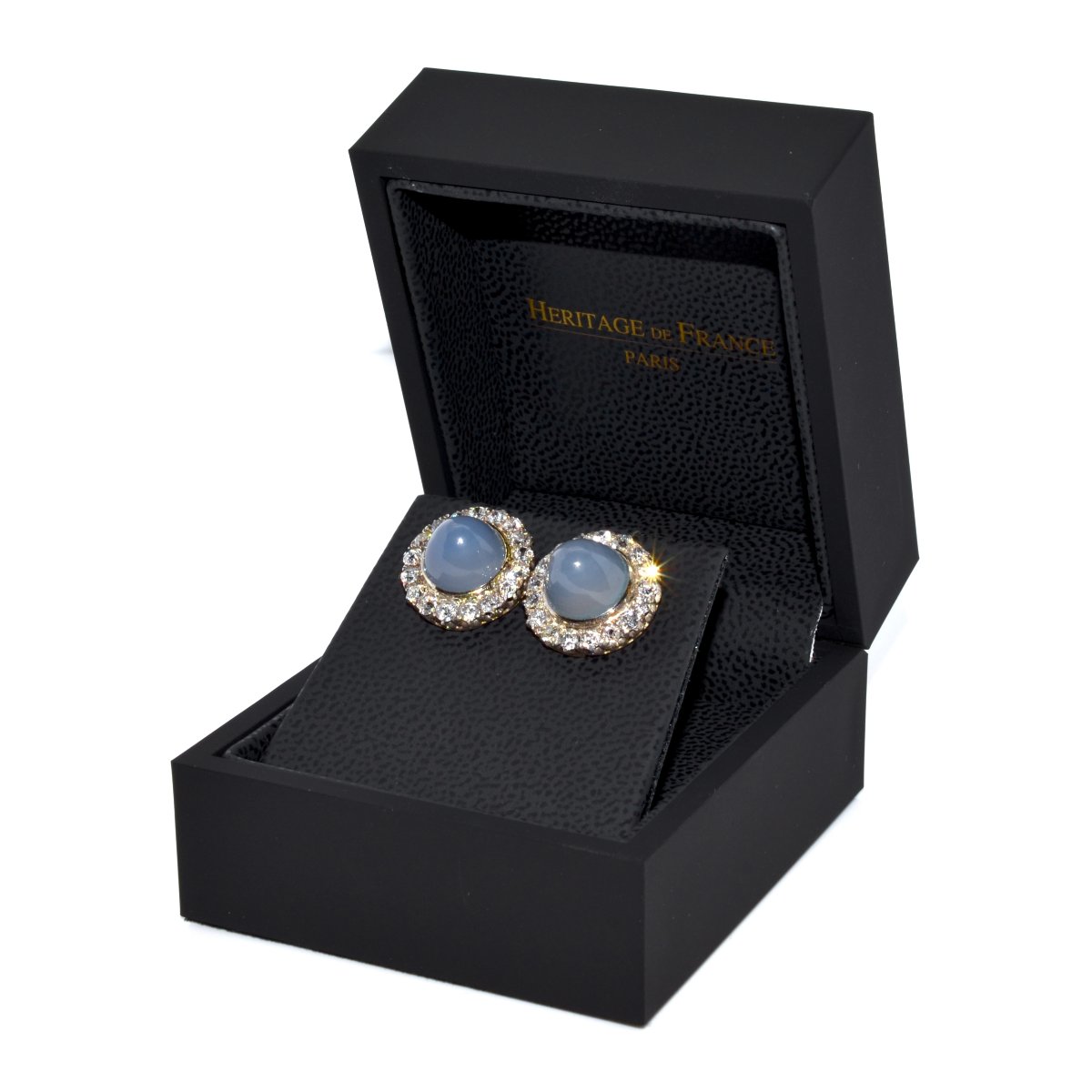 Boucles d'oreilles calcédoine et diamants-photo-2