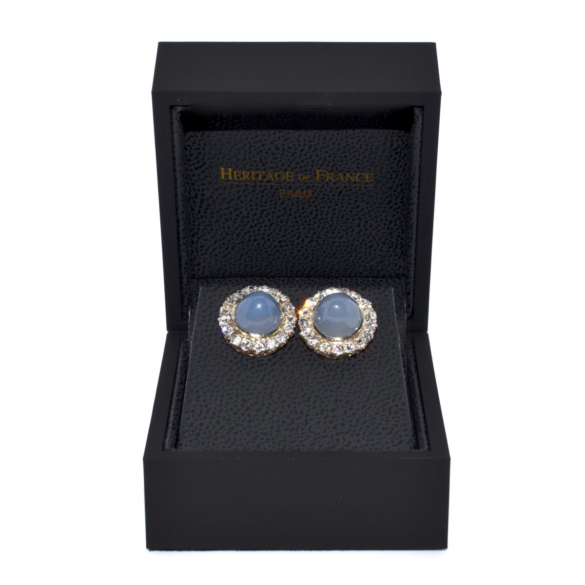 Boucles d'oreilles calcédoine et diamants-photo-3