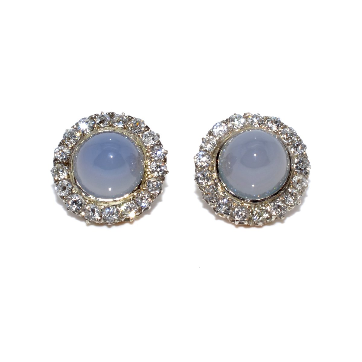 Boucles d'oreilles calcédoine et diamants