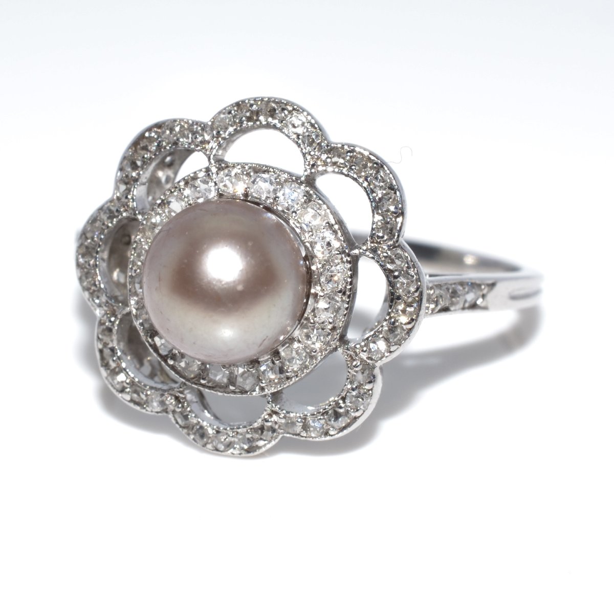 Delicate Pearl And Diamond Flower Ring-photo-2