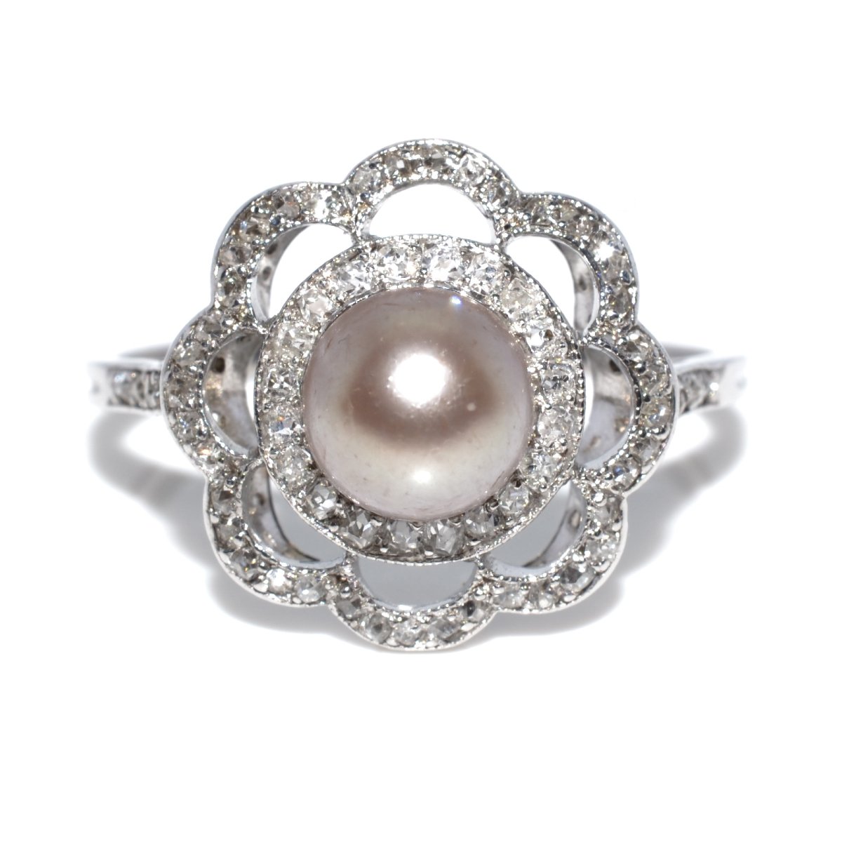 Delicate Pearl And Diamond Flower Ring