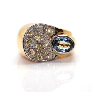 Aquamarine And Diamond Tank Ring