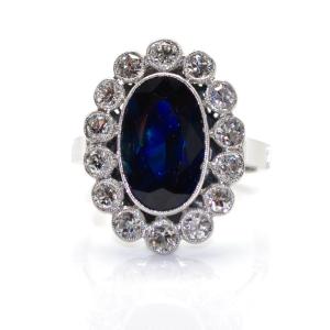 Art Deco Diamond And Sapphire Cluster Ring