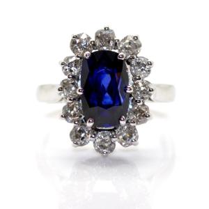 Diamond And Sapphire Cluster Ring