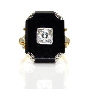 Diamond And Onyx Art Deco Ring
