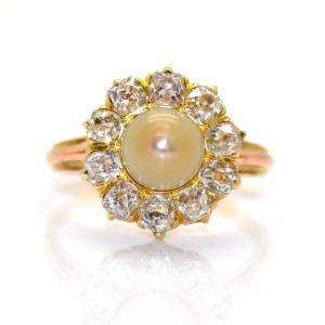 Daisy Diamond And Natural Pearl Ring