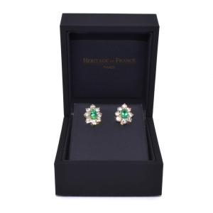 Boucles d'Oreilles Vintage Diamants Et émeraude