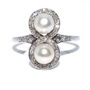 Bague toi et moi diamants et perles