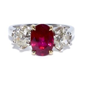 Bague trilogie rubis et diamants