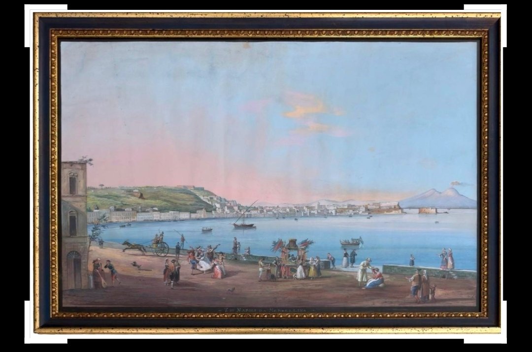 Grand tour gouache napolitain Naples Italie Vesuve-photo-2