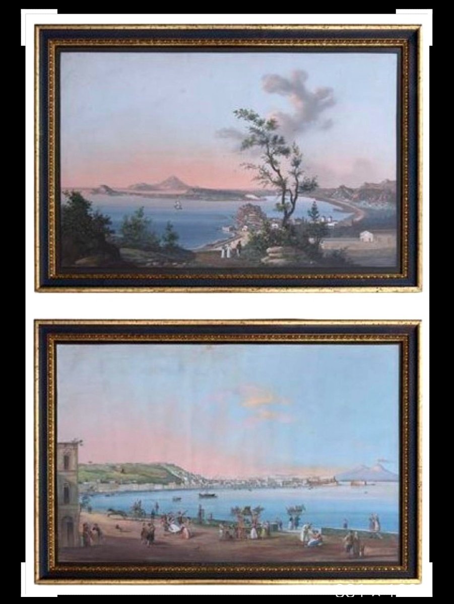 Grand tour gouache napolitain Naples Italie Vesuve