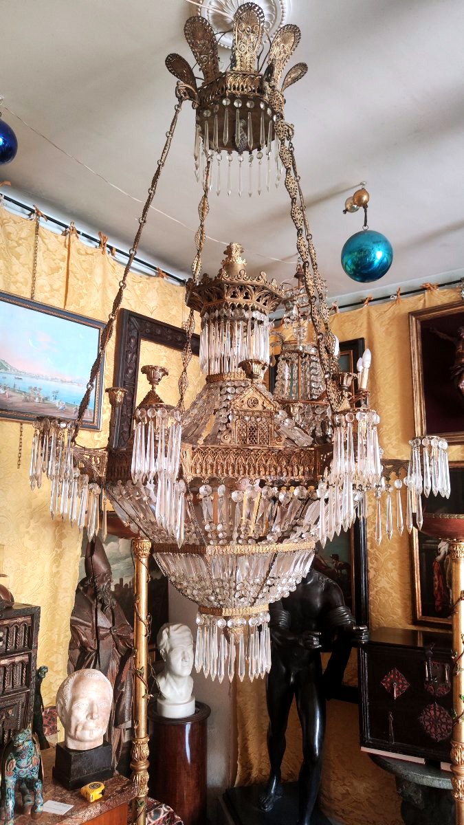 Bronze And Crystal Chandelier 