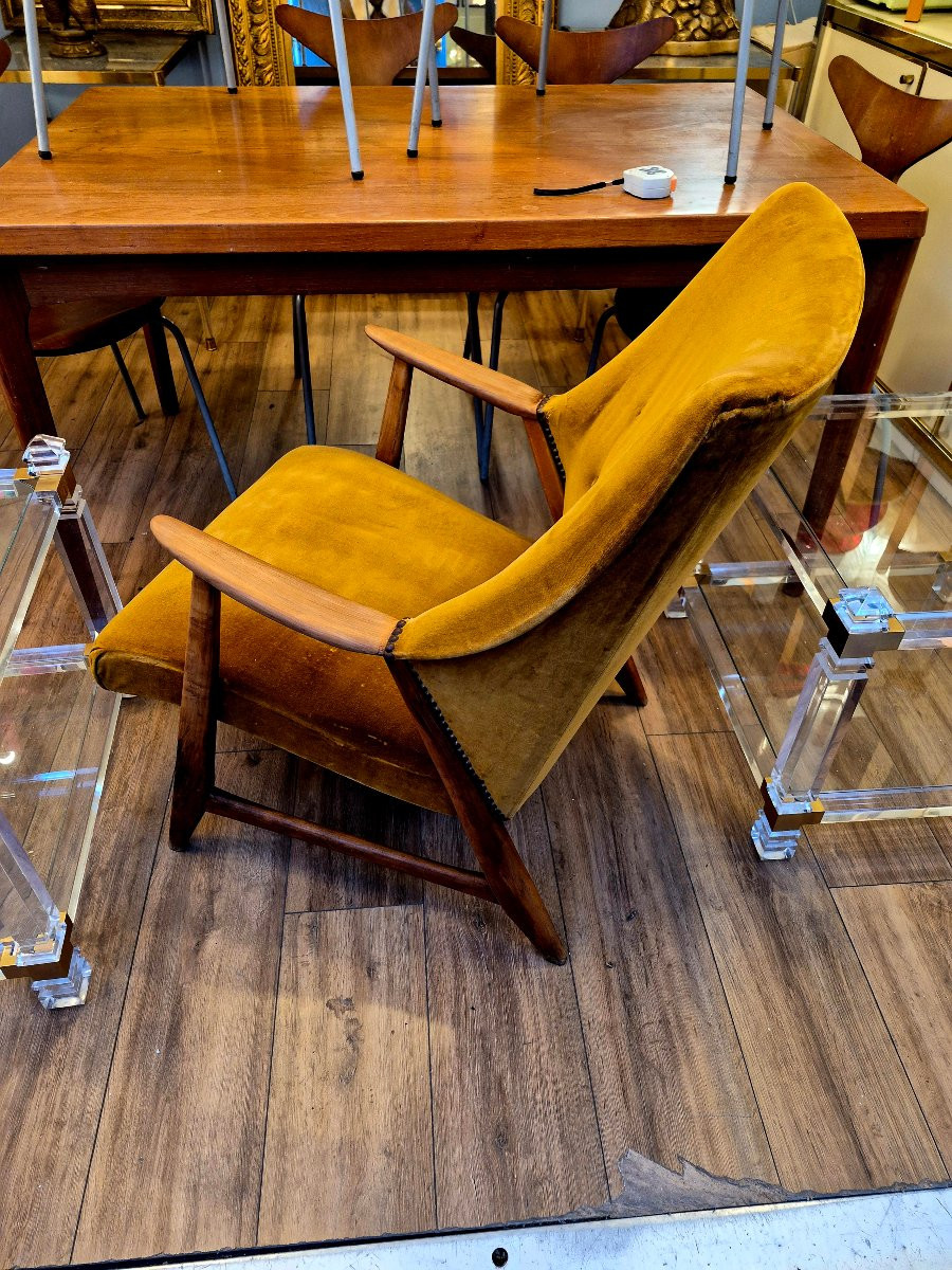 1950s Scandinavian Armchair In Wood – Seat And Fabric Need Restoration-photo-2