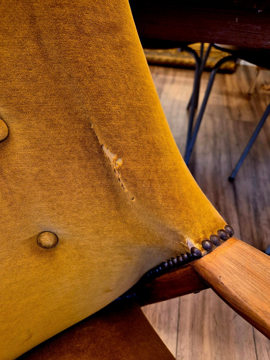 1950s Scandinavian Armchair In Wood – Seat And Fabric Need Restoration-photo-4