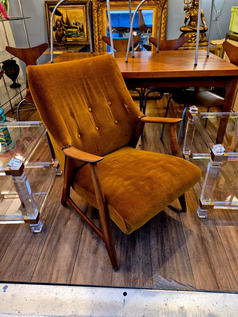 1950s Scandinavian Armchair In Wood – Seat And Fabric Need Restoration