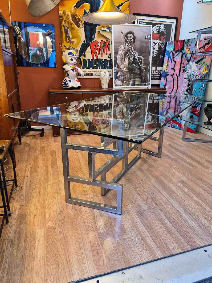Table  / console modulable Milo Baughman chrome & verre design 1970-photo-2
