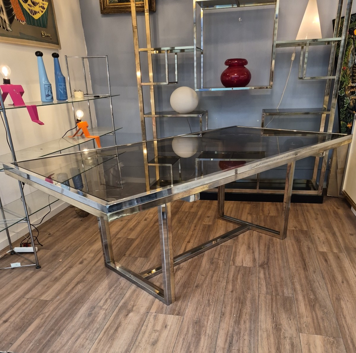 Dining Table Attributed To Romeo Rega Chrome And Brass Italian Design 1970s