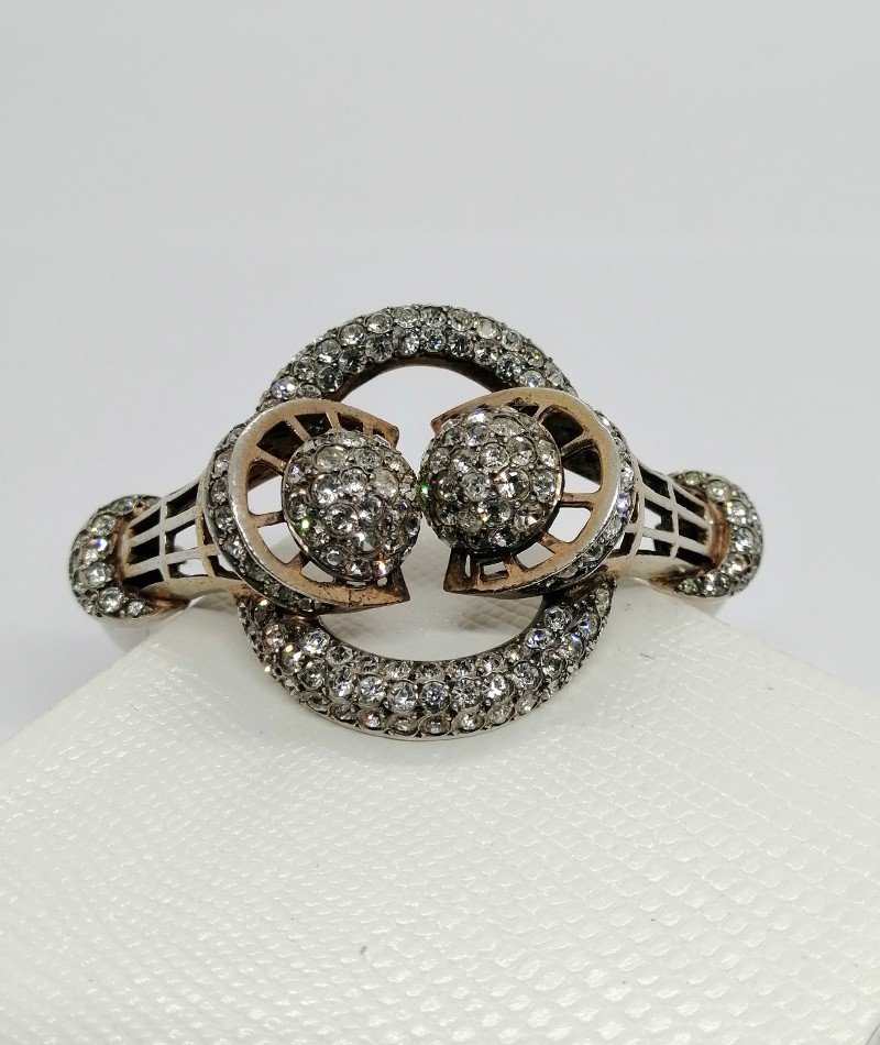 Bracelet Argent Et Vermeil, Modèle Structuré, Rare, Art Déco, Paris Vers 1930.