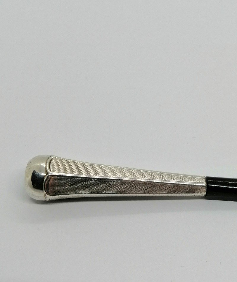 Cigarette Holder, Guilloche Silver, Black Bakelite, Art Deco.-photo-3