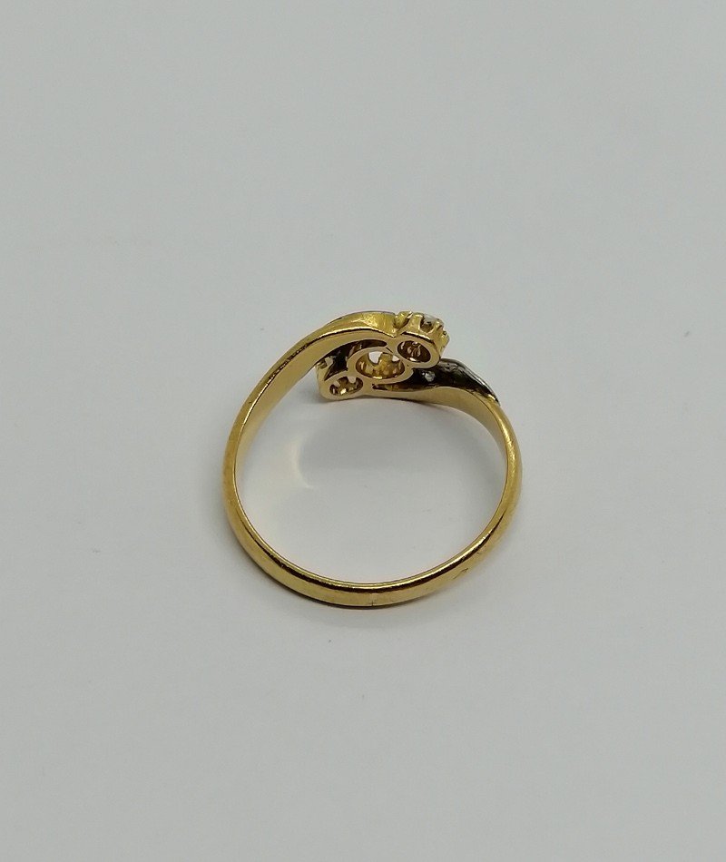 Gold Ring, Wave Shape, Diamond Roses, Fine Pearls, Art Nouveau, Circa 1900.-photo-3