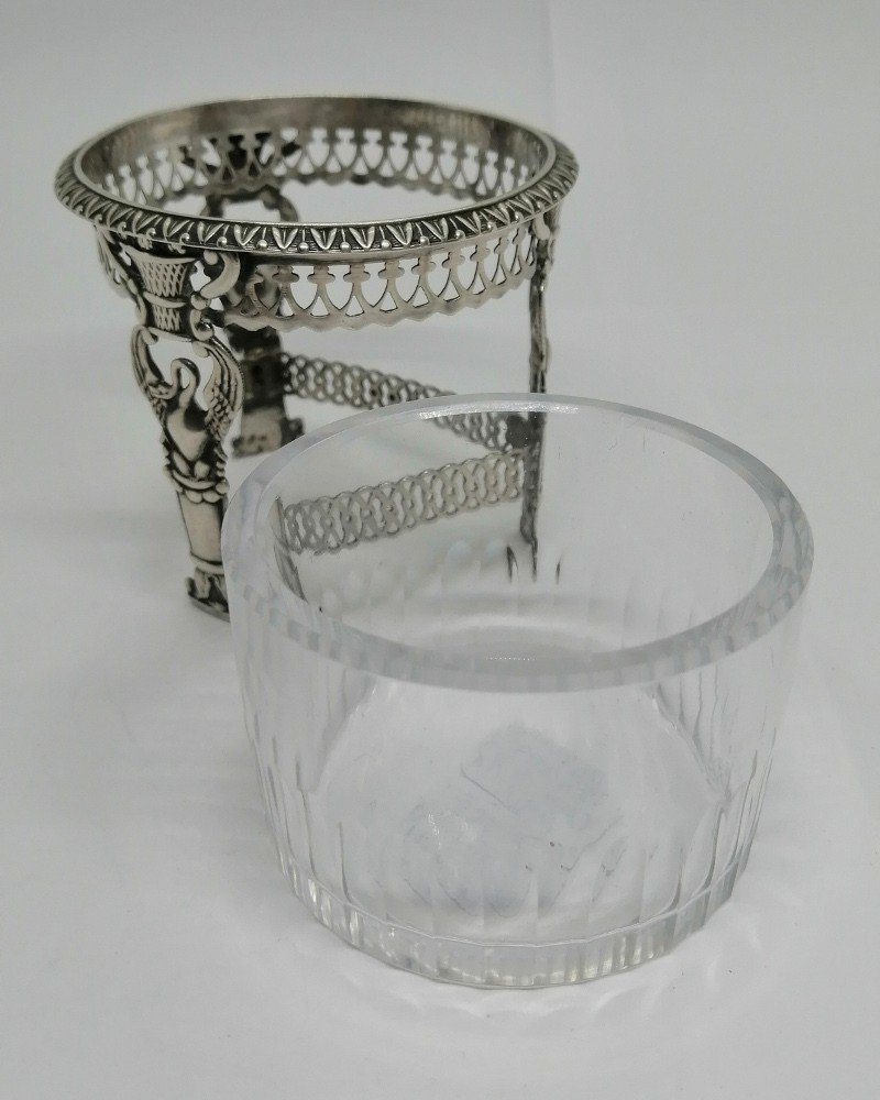 Small Tripod Tray, In Crystal And Silver, Empire Style, Restoration Period 1819-1838.-photo-3