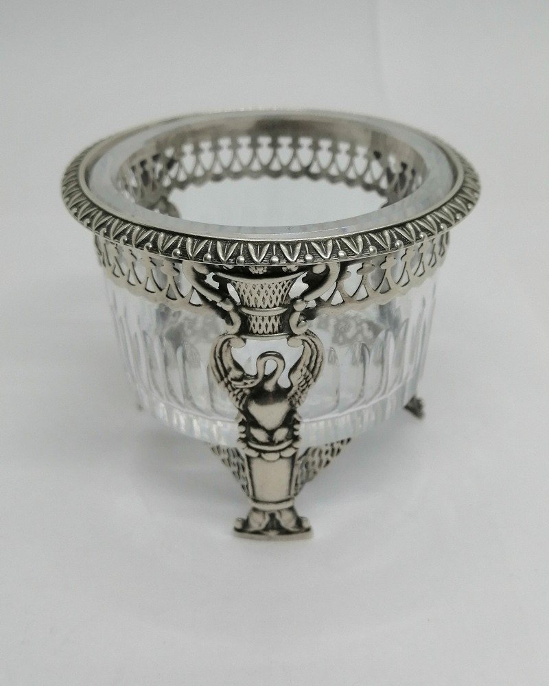 Small Tripod Tray, In Crystal And Silver, Empire Style, Restoration Period 1819-1838.