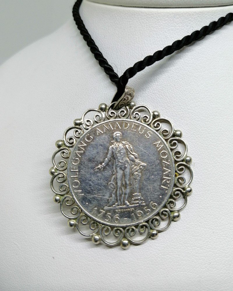 Silver Pendant, With Commemorative Coin For 200 Years Of Mozart.-photo-4
