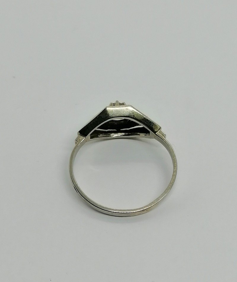 Bague Or Gris, Petit Modèle Art Déco, Avec Diamant, 1930.-photo-3