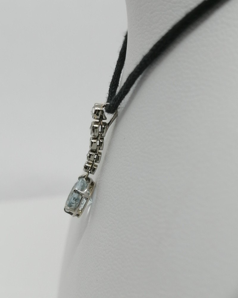 Pendentif Or Gris, Roses De Diamants Et Aigue-marine, 1930, Art Déco.-photo-3