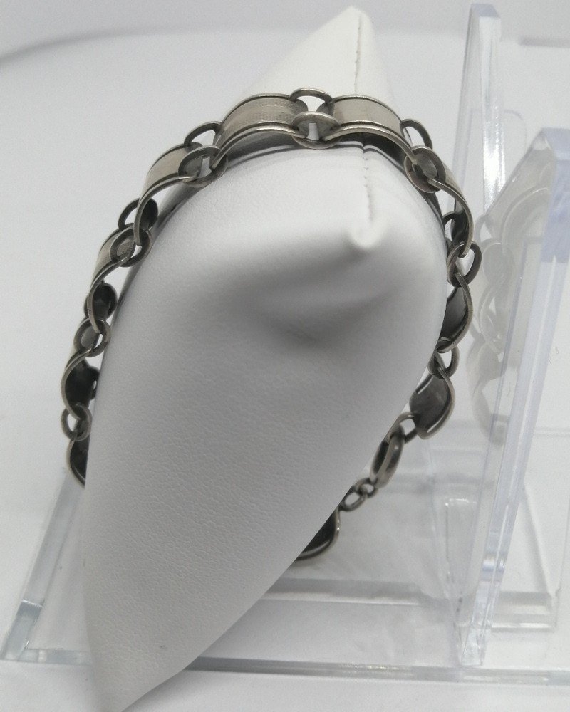 Silver Bracelet, With Openwork, Curved And Guilloché Links, Circa 1925.-photo-3
